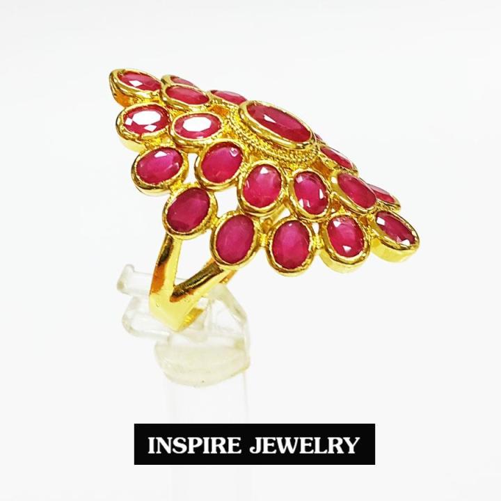 inspire-jewelry-แหวนพลอยทับทิมชาตั้ม-งานปราณีต-ตัวเรือน-หุ้มทองแท้-100-24k-สวยหรู-พร้อมถุงกำมะหยี่-สำหรับการแต่งกายชุดไทย-ชุดประจำชาติ-บุพเพสันนิวาส-การะเกตุ-ชุดที่ต้องการความหรูหรา-ดูมีเสน่ห์-แสดงควา