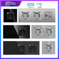 Bingoelec EU Standard USB Sockets with Type-C TV CAT6 Wall Light Switch Glass Panel Touch Switchs and Glass Socket-Cgefeng