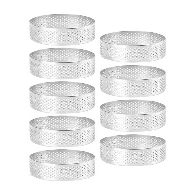 9 Pack Round Tart Ring, Mousse Rings, Stainless Steel Heat-Resistant Perforated Mousse Rings, Metal Round Ring Mold