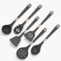 QTCF-Modern Minimalist Style Rose Gold-plated Silicone Kitchenware Set Hanging Hole Easy To Store Cooking Tool Accessories