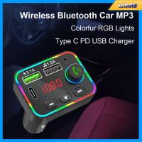 อะแดปเตอร์วิทยุอะแดปเตอร์2เครื่องชาร์จ USB ที่รวดเร็วแบบ RGB หลากสีเครื่องส่งสัญญาณ FM ในรถแบบเครื่องชาร์จ USB C PD เครื่องเล่น MP3วิทยุ5.0แบบไร้สาย