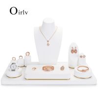 Oirlv White Resin Microfiber Jewelry Display Set Shop Cabinet Display Props for Necklace Display Bust Watch Ring Earrings Bangle