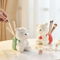 cute white Bear Miniature Figurine Nordic home decor rose bear resin sculpture desk decor pen holder makeup storage room decor