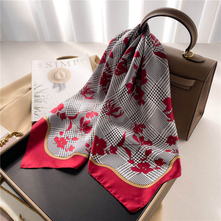 hotluxury-ยี่ห้อ-neckerchief-ผ้าไหมผ้าพันคอผู้หญิงออกแบบผมวงซาติน-square-headscarf-ริบบิ้น-lady-wrist-hand-wrap-shawl