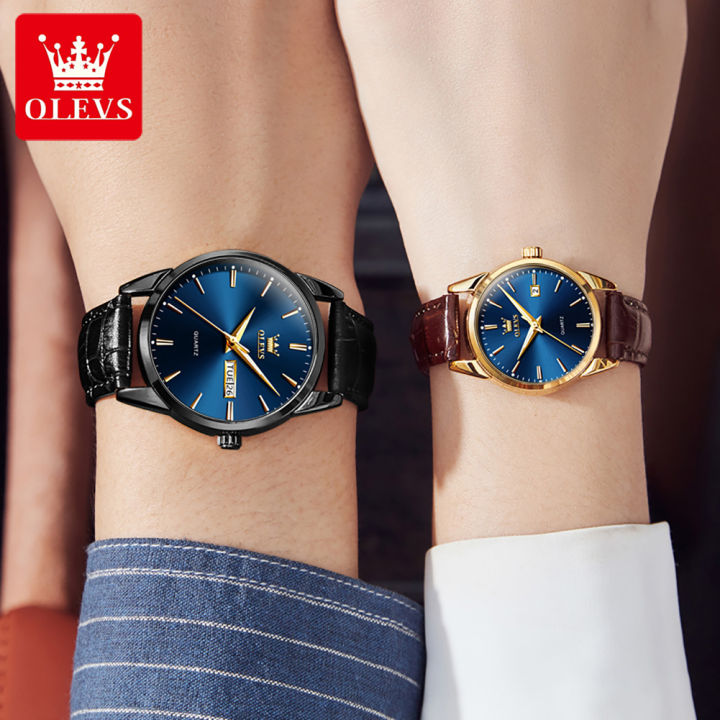 olevs-ใหม่นาฬิกาคู่แฟชั่นซื้อ1-take-1ขายเดิมนาฬิกาควอตซ์แนวโน้มปฏิทินนาฬิกาข้อมือเรืองแสง