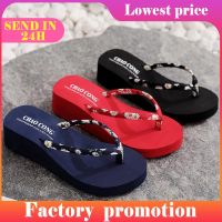 Boho Sweet Flowers Beach Slippers Women Platform Wedges Sandals High Heels Flip Flops Summer 2023 Women Shoes Beach Solid Slides