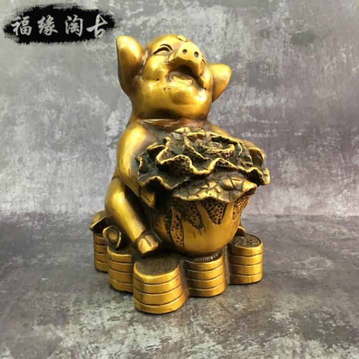กะหล่ำปลีของตกแต่งหมูทองแดงแนววินเทจ-zhaocai-หมูหมูยิ้มทองแดงแท้ของขวัญวันเกิดของตกแต่งบ้าน