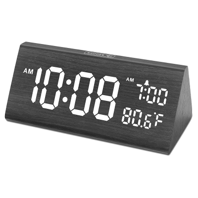 Wooden Digital Alarm Clock, with 2 USB Ports, Temperature, 0-100% Brightness Dimmer,Adjustable Alarm Volume