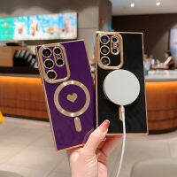 เคสป้องกันแม่เหล็กออกแบบมาสำหรับ Samsung Galaxy S23อัลตร้าเคส [เข้ากันได้กับ MagSafe] ฝาหลังลายรัก TPU นิ่มชุบสำหรับ Galaxy S23อัลตร้า