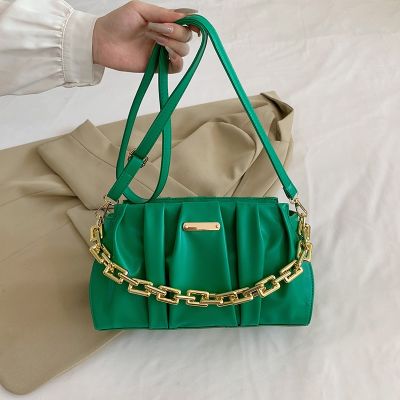 [COD] 2022 pure pleated chain personality new simple womens bag shoulder Messenger buckle