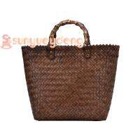 ผู้หญิงกระเป๋าถือสานจักสานหวาย Handmade ถักความจุมาก Beach Totes