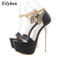 2021Eilyken Sexy Big Yard Fish Mouth Super High Heels Women Platform Sandals Fashion Ankle Chain Crystal Lock Design Stripper Shoes