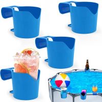 4 Pack Poolside Cup Holder for Above Ground Swimming Pool, Blue Plastic Pool Cup Holder for Drinks Fit 2 Inch or Less Poolside Top Bar