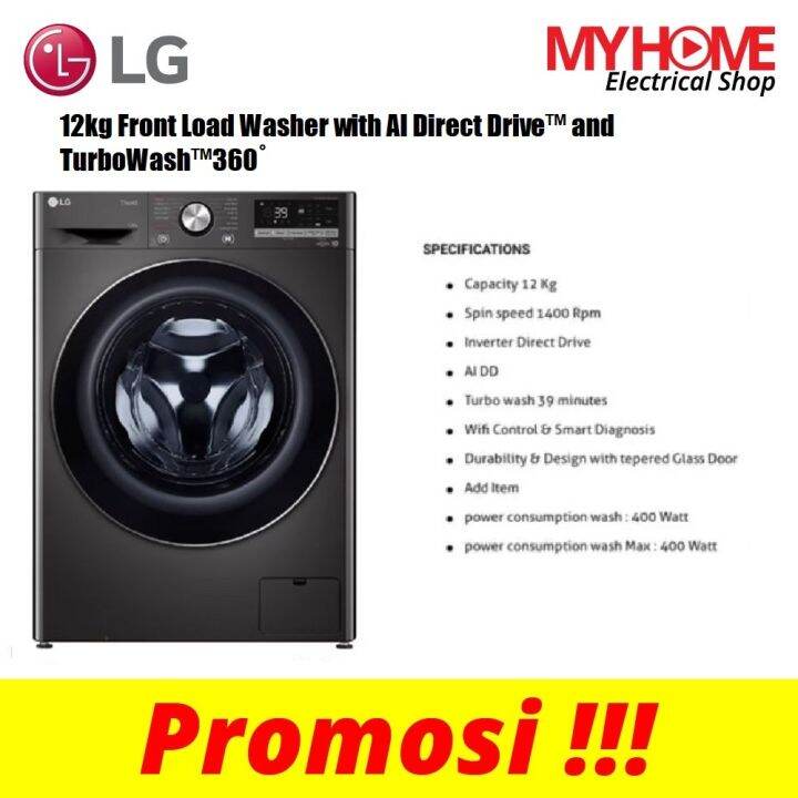 Delivery Kl And Selangor Only Lg Fv1412s3b 12kg Front Load Washer With Ai Direct Drive™ And 9823