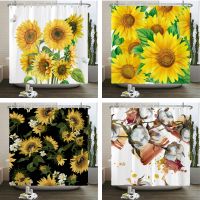 3D Flower Sunflower Plant Leaf Printed Shower Curtains Bathroom Curtain Frabic Waterproof Polyester Bathtub Screen with 12 Hooks