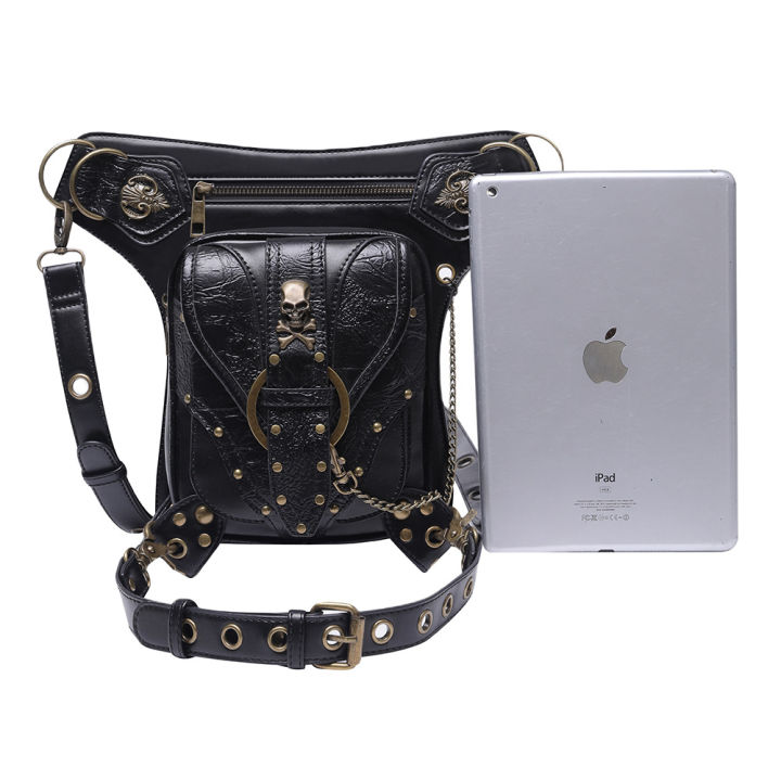 foreign-trade-bag-female-european-and-american-punk-chain-outdoor-skull-motorcycle-bag-shoulder-bag-retro-mobile-phone-running-bag