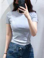 ✻❂ ZARA womens short-sleeved summer new Korean style slim round neck versatile short-sleeved ribbed T-shirt top 4424300 250