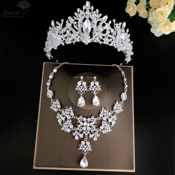 amart-มงกุฎเจ้าสาวชุด-tiara-ต่างหูสร้อยคอชุด-shiny-alloy-rhinestone-headband-อุปกรณ์เสริมผมสำหรับ-weddimg-party-วันเกิดตกแต่ง