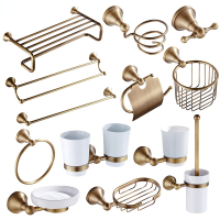 Bronze Bathroom Accessories Hardware Set Antique Hair Dryer Rack Coat Towel Shelf Rail Bar Shower Soap Dish Holder Toilet Brush