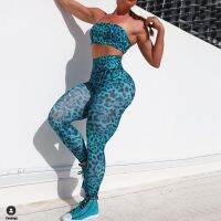 【YD】 2023 Tube Leopard Set Scrunch Waist Leggings Booty Pants Female Activewear Suits