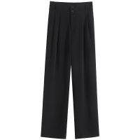 【Ready】? Black wide-leg trousers womens spring and autumn high-waist drape all-match look thin mopping the floor straight pear-shaped trousers suit pants