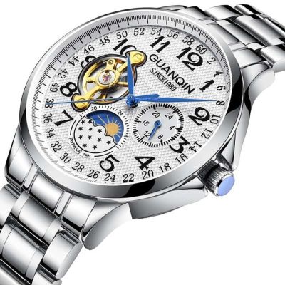 【☸2023 New☸】 anlei3 Guanqin นาฬิกาอัตโนมัติสำหรับผู้ชาย,นาฬิกากลไก Tourbillon แบบเปลือยกลไกกันน้ำนาฬิกาบุรุษ