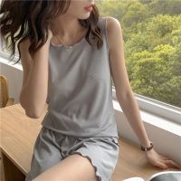 COD DSFDGDFFGHH M-5XL Casual Loose Ice silk Sleepwear suit women Summer Sleeveless Thin Vest Pajama Set Lounge Home Wear Nightwear