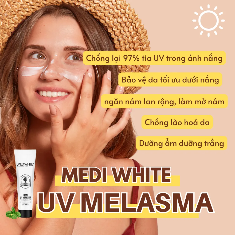 Kem Chống Nắng Ngừa Nám Tàn Nhang Medi White UV Melasma Dưỡng Ẩm Phục Hồi Da Dưỡng Trắng Da Nha Đam Vitamin E