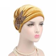 Beads Flower Women Cancer Chemo Velvet Hat Muslim Beanie Turban Head Wrap