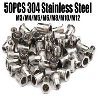 50PCS Stainless Steel Rivets Nuts Insert Flat Head Threaded Nut Riveter Riveting Nut Gun Tools Rustproof M3/M4/M5/M6/M8/M10/M12