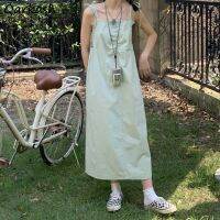 Sets Women Green Camis Elasticity Skinny Ladies Fashion Sweet Japanese BF Basic Sleeveless Maxi Dress All-match Vestidos Ulzzang