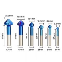 【▼Hot Sales▼】 uk7asf 6Pcs 90องศา6.3-20.5มม.หัวเจาะสว่านชุด Hss 3ขลุ่ย Chamfer Cutter Nano Blue เจาะซิงค์เคาน์เตอร์บิต