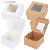 ۞¤ 5/10pcs Kraft Paper Square Gift Boxes with Clear PVC Window Present Packaging Box Wedding Birthday Party Favors Cake Packaging