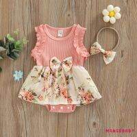 COD DSFERTEREERRE MANGO-Baby Girls Summer Romper with Headband Sleeveless Ribbed Crew Neck Floral Dress-Like Romper Infant Girl Snap Triangle Jumpsuit