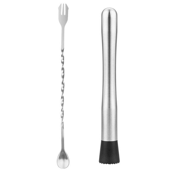 muddler-for-cocktails-10-muddler-and-bar-spoon-cocktail-mixing-spoon-stainless-steel-cocktail-muddler-stirrer-cocktail-spoon-long-handle-bar-accessories-tools-for-mojitos-fruit-drinks