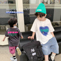 Emo Beibei 2023 Summer Childrens Handsome Love Letter Short-Sleeved T-Shirt Baby Trendy Street Dance Loose Top