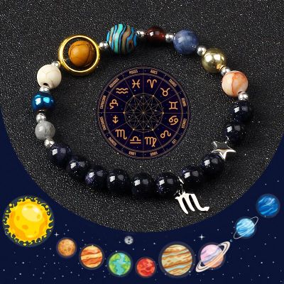 Solar System Galaxy Planets Bracelets for Women Women Zodiac Virgo Cancer Leo Libra 12 Constellation Charm Bracelet Jewelry Gift