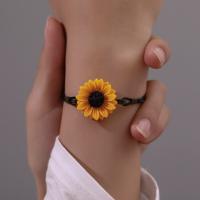 Vintage Bohemian Sunflower Leather Rope Bracelet Charms Resin Large Daisy Flower Bracelet for Women Men Statement Jewelry Charms and Charm Bracelet