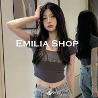 WANGYARU EMILIA SHOP เสื้อยืด เสื้อครอป เสื้อผ้าแฟชั่นผู้หญิง สไตล์เกาหลี 2023 ใหม่ A29J0ZH 0428