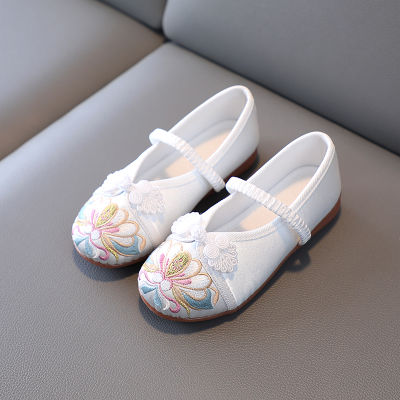 Ancient Costume Princess Girls Embroidered Shoes Baby Chinese Style Childrens Shoes Old Beijing Childrens Cloth Shoes the Han-Style Clothing Shoes Dancing Shoes