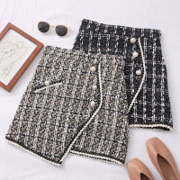 Tweed Skirts for Women Solid High Waist Slimming Skirts Autumn Spring 2022 Buttons Double Breasted Tweed Wool Mini Skirt