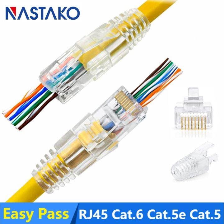 NASTAKO RJ45 Passthrough Cat5e Cat6 RJ45 Connector UTP Plated RJ45 ...