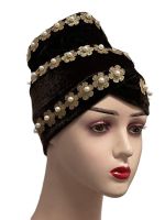 New African Head Wrap Cap Headtie Auto Gele Elegant Velvet Women Turban Hat Headtie Beaded Turban Head Scarf Headwrap Women Cap
