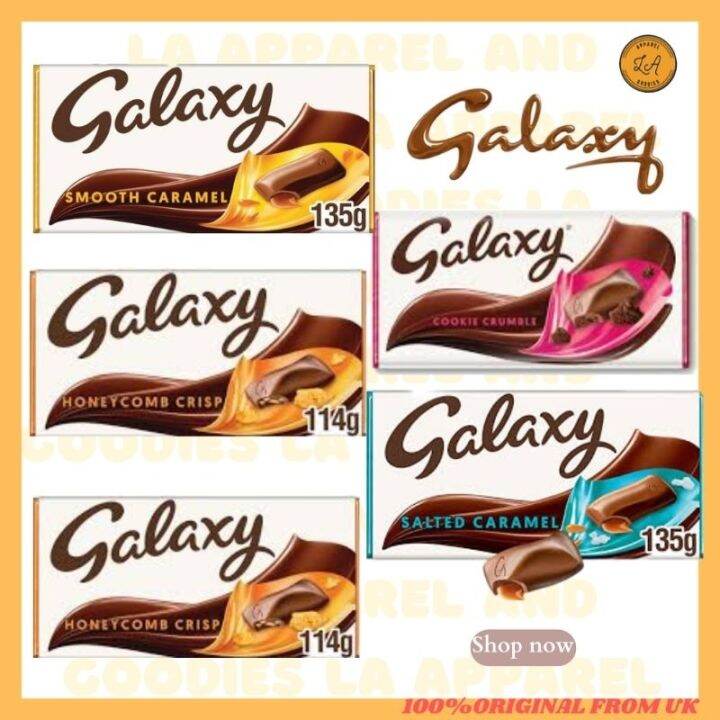 Galaxy Smooth Milk Chocolate Bar Smooth caramel Salted Caramel Cookie Crumble Crips UK