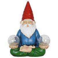 Solar Yoga Garden Dwarf Holding 2 Ball Garden Statue-Hand-Painted Outdoor Cross Meditation Pose Gnomish Statue