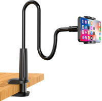 SHAWE Phone Holder Bed Gooseneck Mount - Flexible Arm 360 Mount Clip Adjustable Bracket Clamp Stand Compatible with Cell Phone 11 Pro XS Max XR X 8 7 6 Plus 5 4, Samsung S10 S9 S8 for Bedroom Desk Black