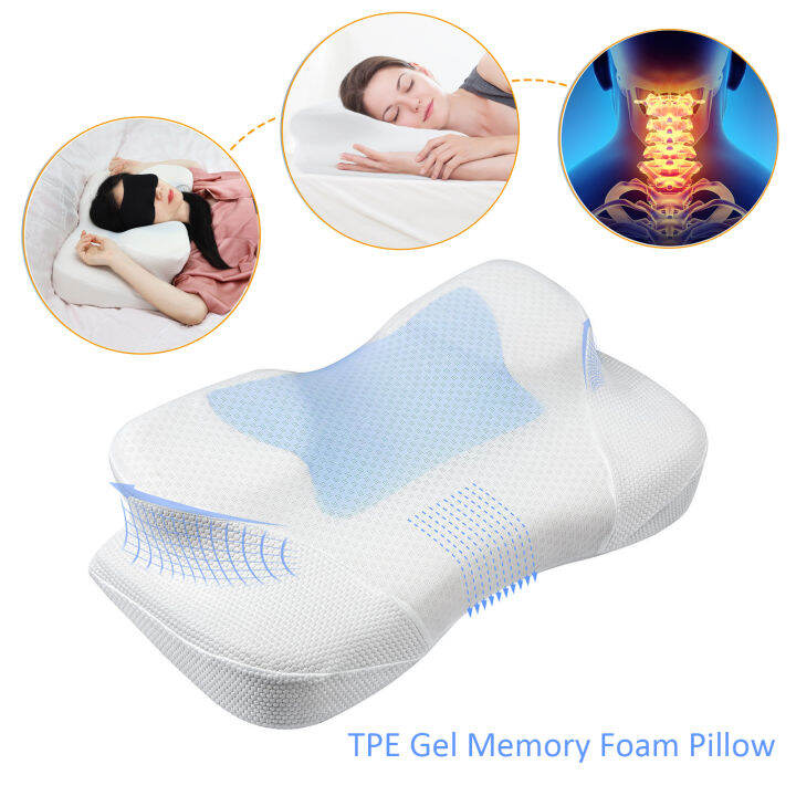 Fuloon TPE Gel Memory Foam Orthopedic Pillow Ergonomic Cervical Contour ...