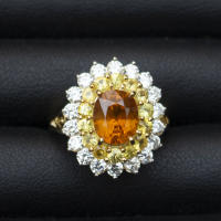 แหวนพลอยบุษราคัมน้ำทองบางกะจะ(Yellow Sapphire) ตัวเรือนเงินแท้ 92.5% ชุบทองคำ ล้อมเพชร CZ เกรด A ไซด์นิ้ว 54 หรือเบอร์ 7 US