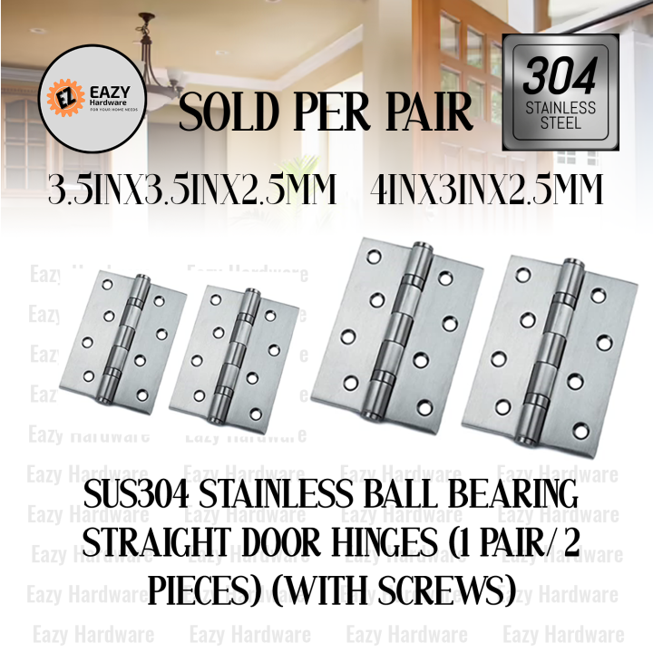 Heavy Duty SUS304 Stainless Ball Bearing Straight Door Hinges (1 pair/ 2 pieces) (With Screws