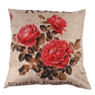 Vintage Floral/Flower flax Decorative Throw Pillow Case Cushion Cover Home Sofa Decorative(3 roses)